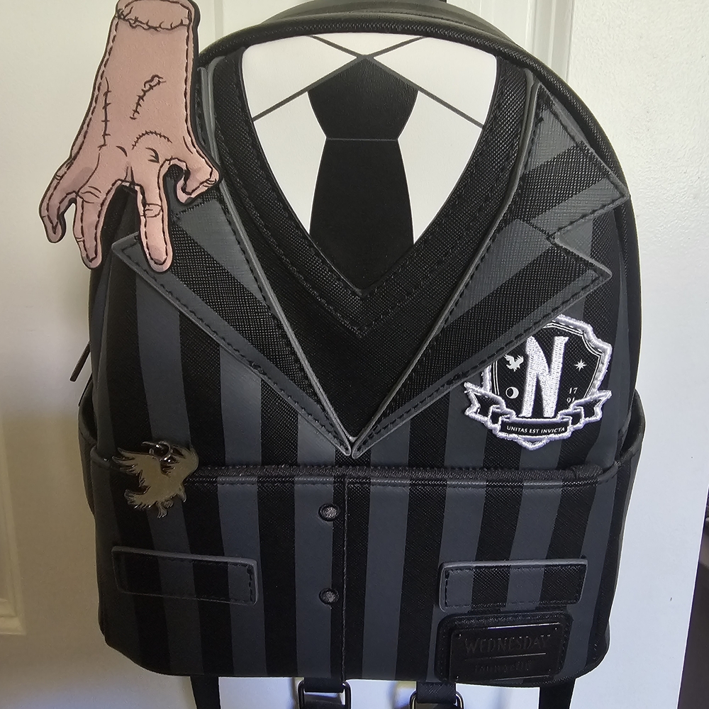 Loungefly Black and Gray Striped Backpack